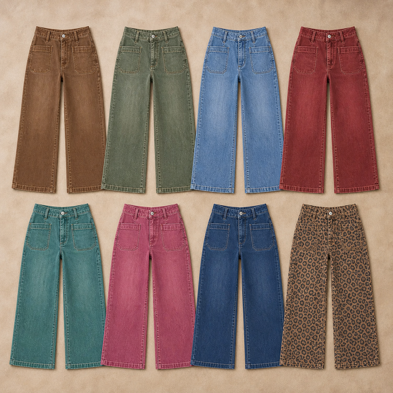 8 pieces--Short Women's High Waisted Wide Leg Patch Pocket Jeans