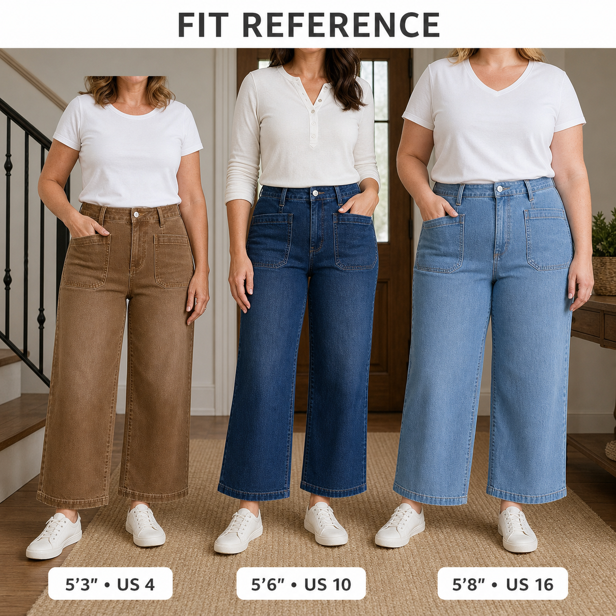 8 pieces--Short Women's High Waisted Wide Leg Patch Pocket Jeans