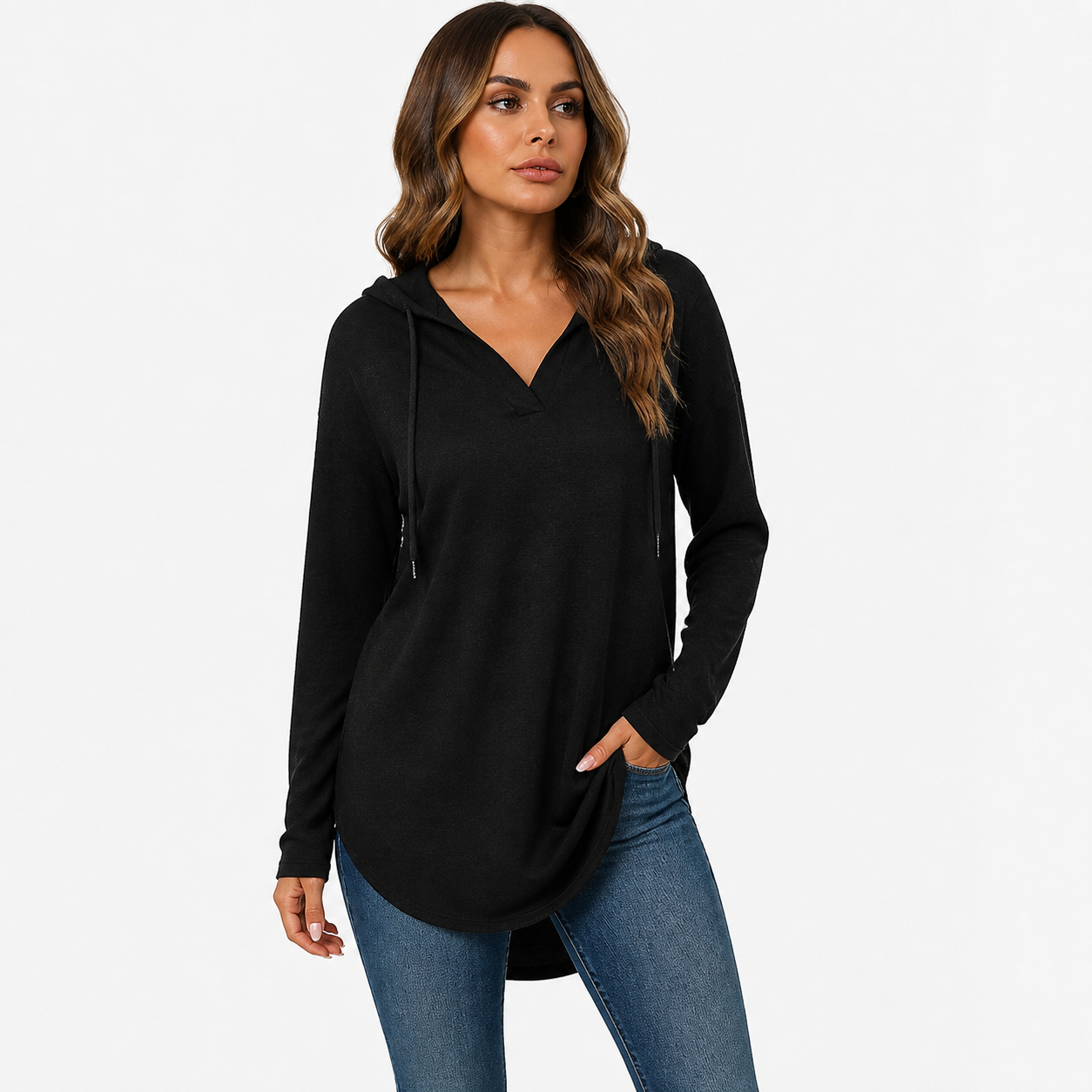 Women's Oversized V-Neck Plaid Hoodie Sweatshirt