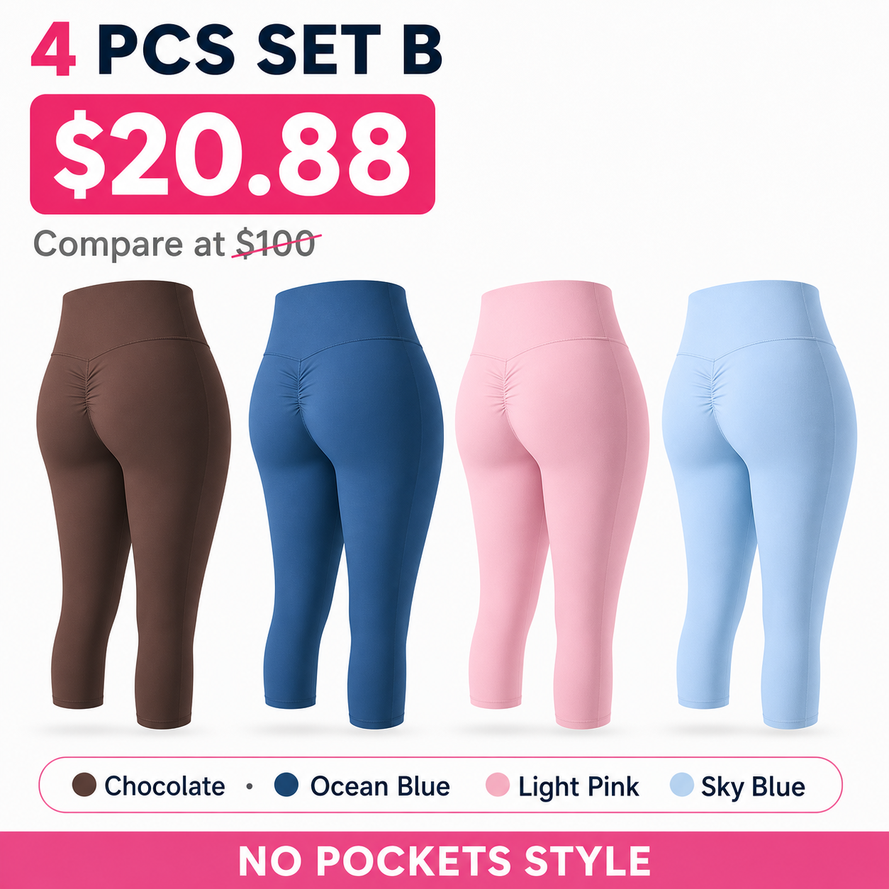 Women's High Waisted Capri Workout Leggings - No Pockets