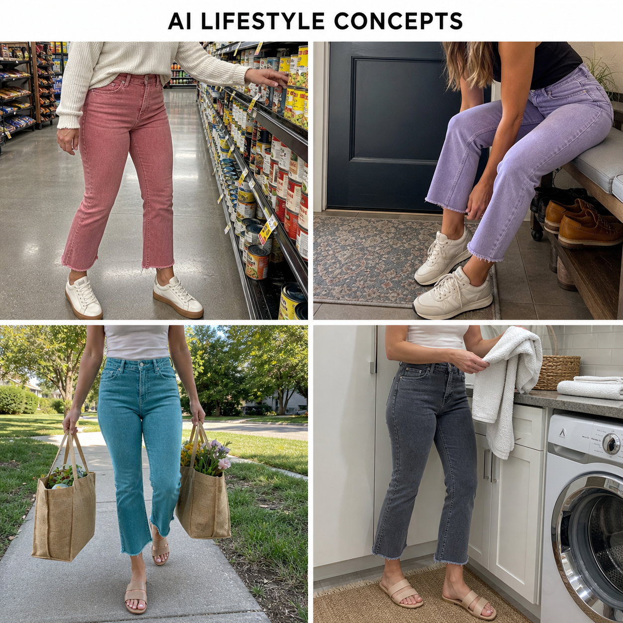 Women's High Rise Cropped Bootcut Jeans, Acid-Washed Raw Hem, 8/16 PCS Color Sets