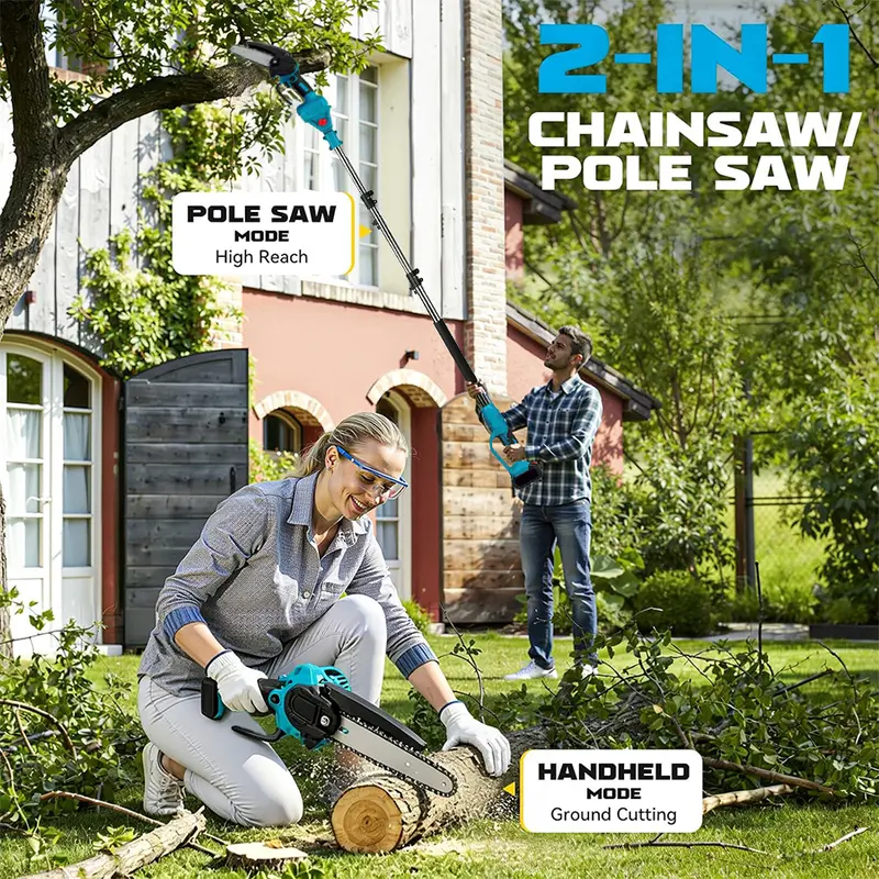 Cordless Pole Saw & Mini Chainsaw Garden Tool Set with Extension Pole for Tree Trimming