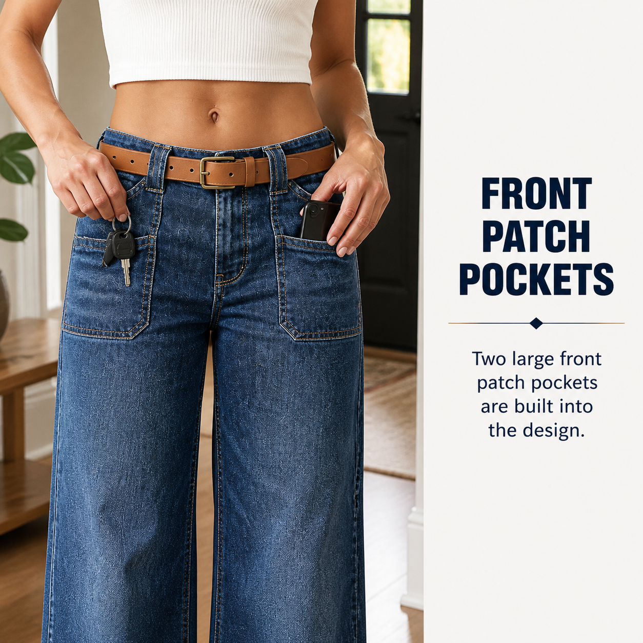 Women's 8/16 PCS Wide-Leg Jeans with Belt & Front Patch Pockets