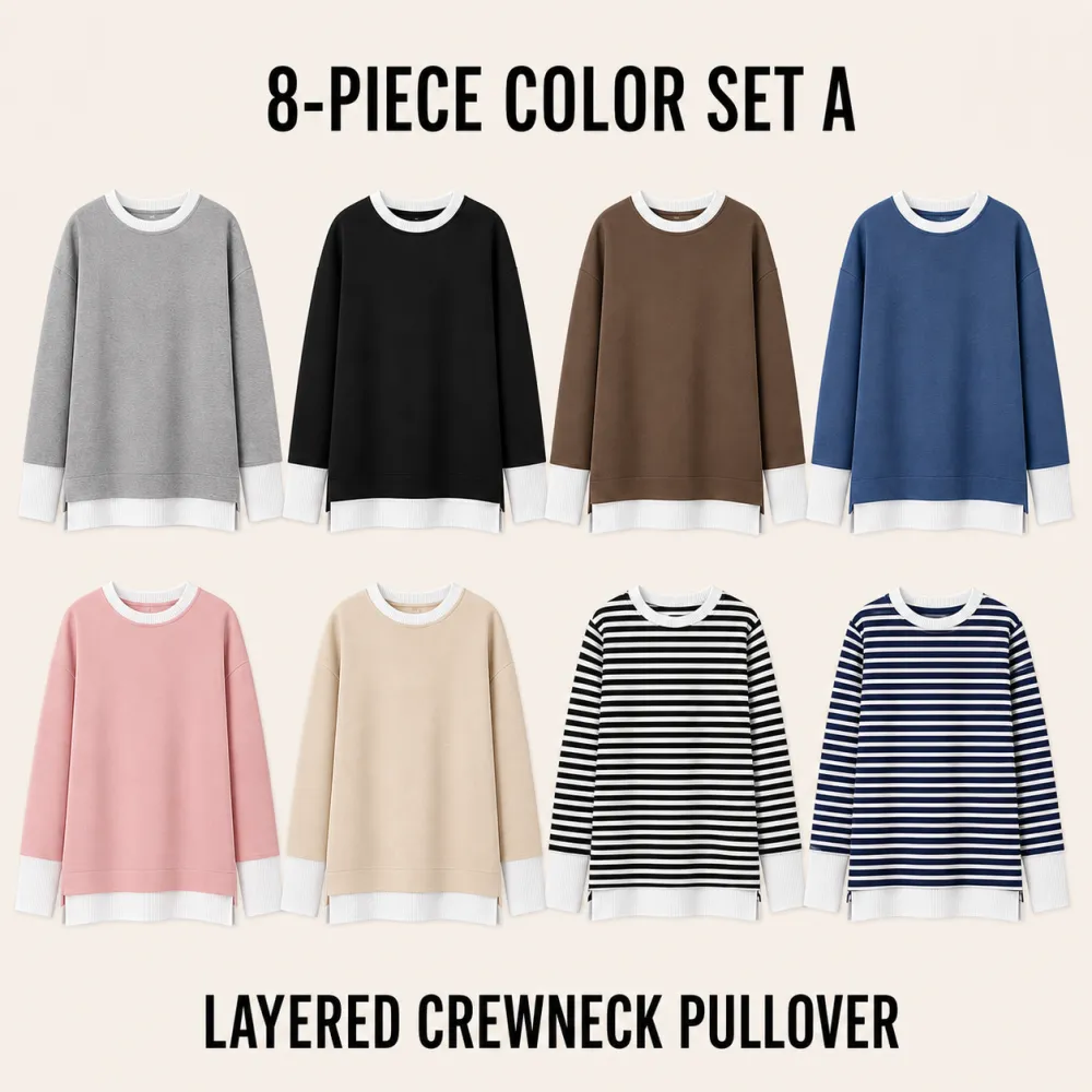 ⚡FINAL SALE⚡-Women's Fake Two-Piece Layered Crewneck Sweatshirt Bundle