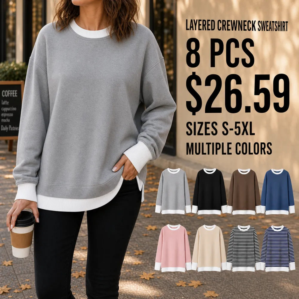 ⚡FINAL SALE⚡-Women's Fake Two-Piece Layered Crewneck Sweatshirt Bundle