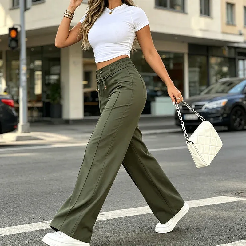 💝Last Day Promotion⚡New Summer Drawstring High Waist Wide Leg Pants
