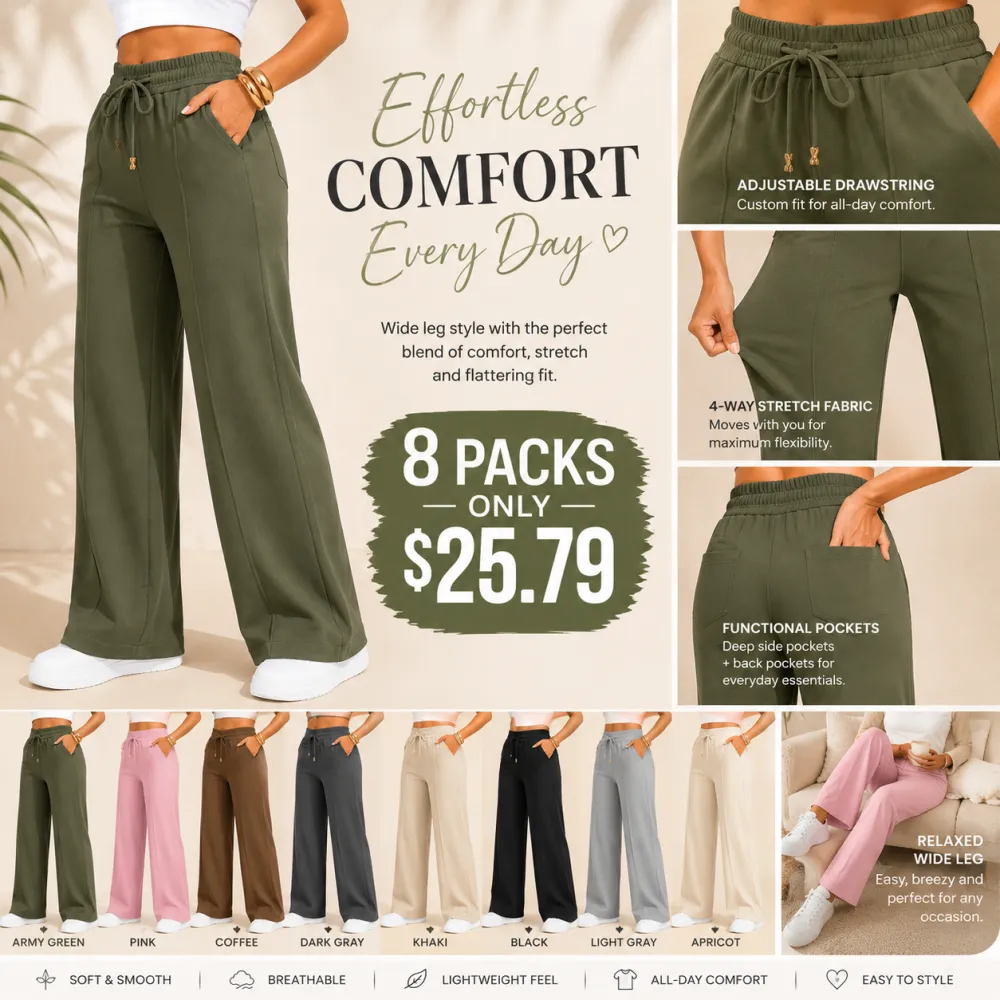 💝Last Day Promotion⚡New Summer Drawstring High Waist Wide Leg Pants