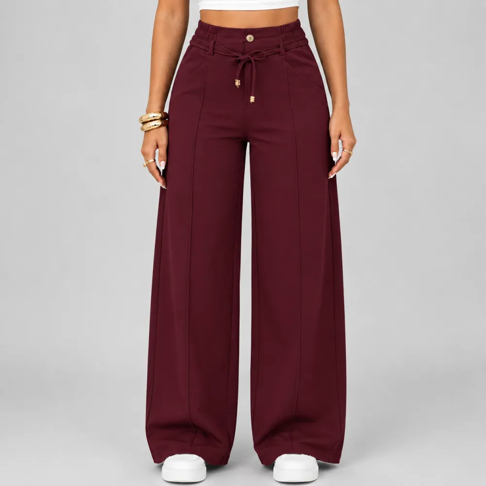 💝Last Day Promotion⚡New Summer Drawstring High Waist Wide Leg Pants