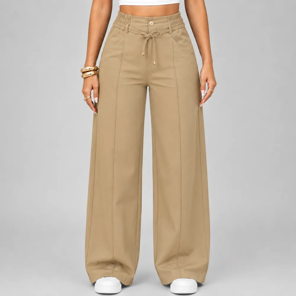 💝Last Day Promotion⚡New Summer Drawstring High Waist Wide Leg Pants