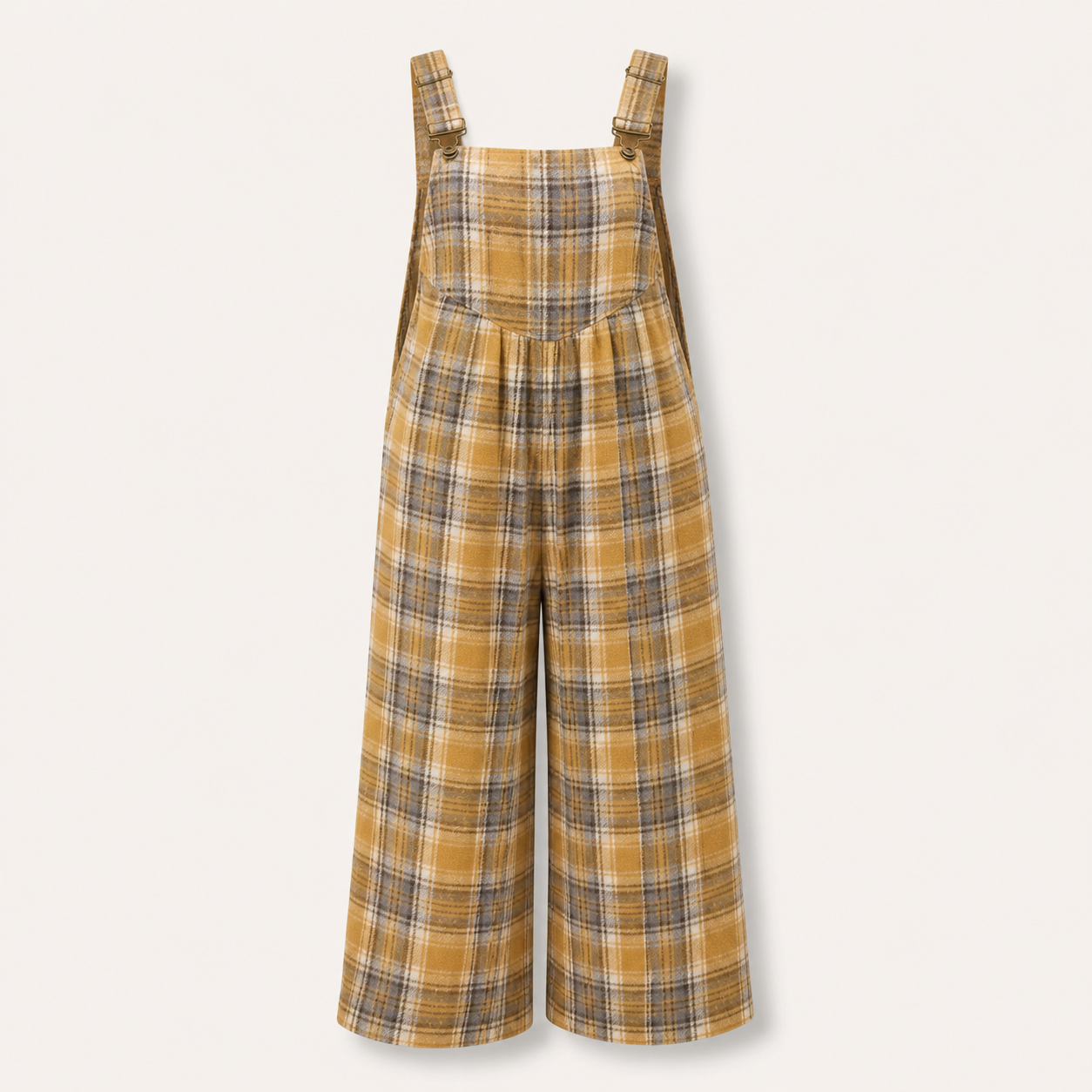 Women's Plaid Sleeveless Button-Closure Wide-Leg Overalls