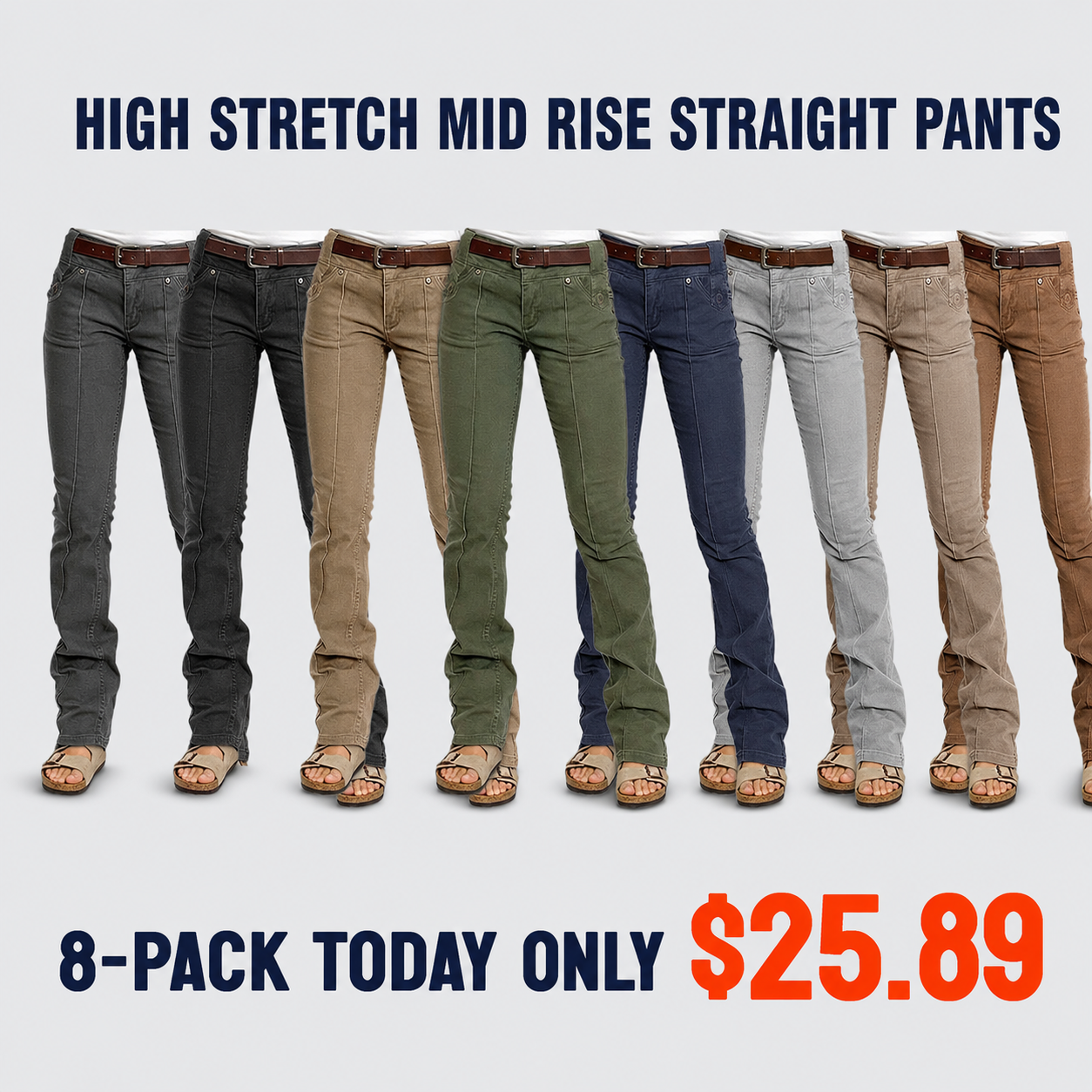 ⚡FINAL SALE⚡- 8 PACK Women’s High Stretch Mid Rise Pants