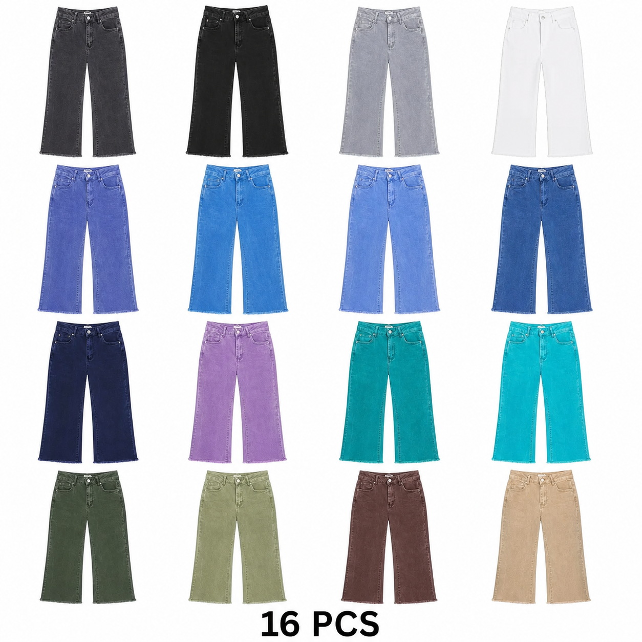 Women's High Rise Cropped Bootcut Jeans, Acid-Washed Raw Hem, 8/16 PCS Color Sets
