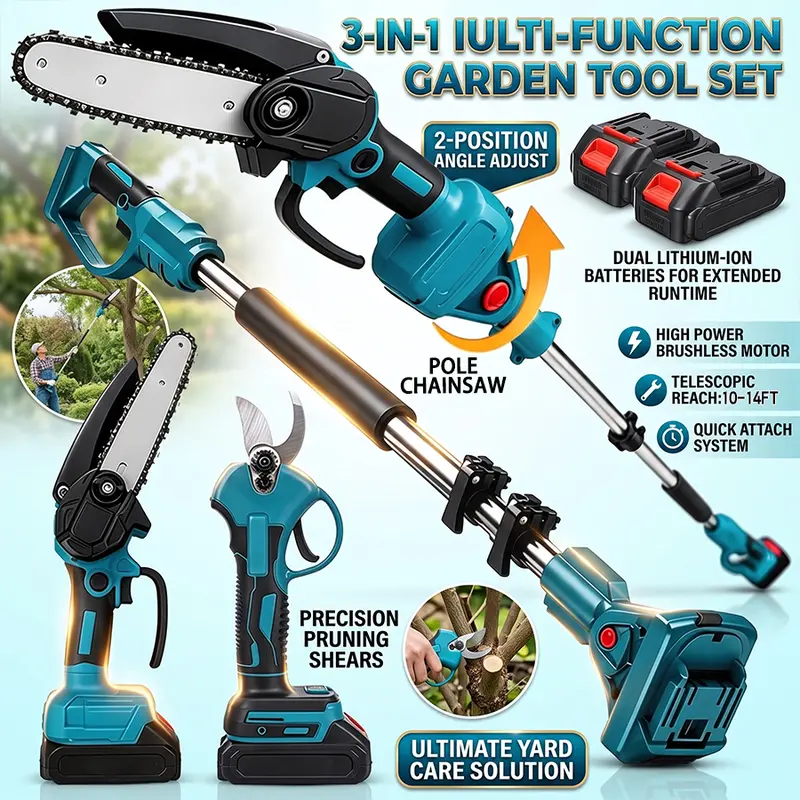 Cordless Pole Saw & Mini Chainsaw Garden Tool Set with Extension Pole for Tree Trimming