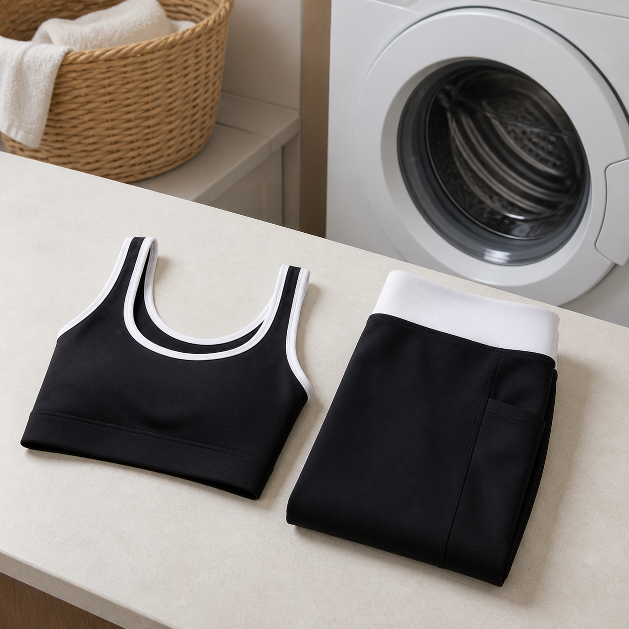 Women's Color-Block Sports Bra & High-Waisted 7/8 Pocket Leggings Set Bundle