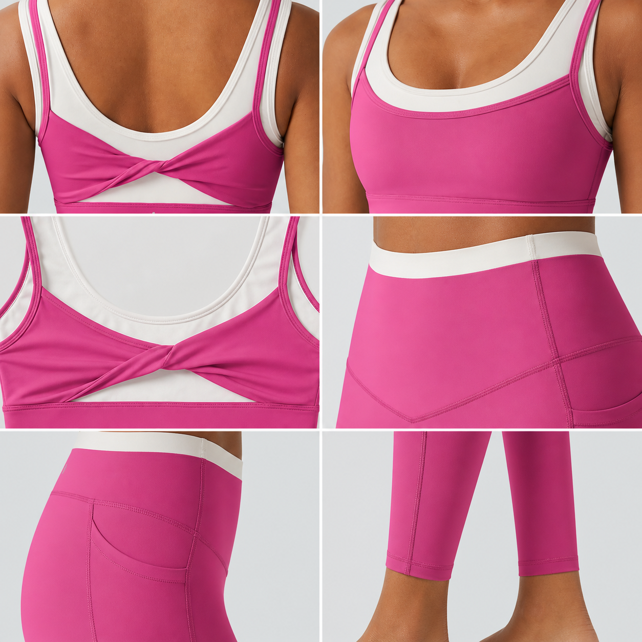 Women's Color-Block Sports Bra & High-Waisted 7/8 Pocket Leggings Set Bundle