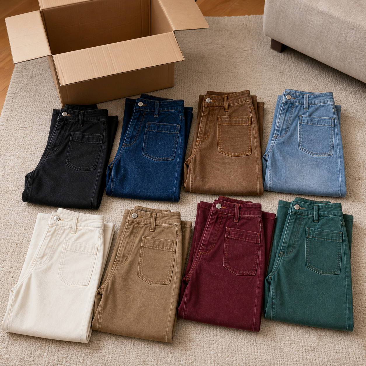 8 pieces--Short Women's High Waisted Wide Leg Patch Pocket Jeans