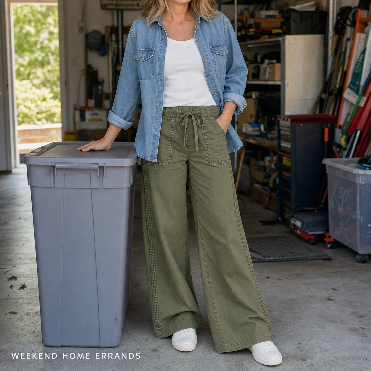 Women's 8 PCS Wide-Leg Utility Pants, Drawstring Waist, Front Patch Pockets