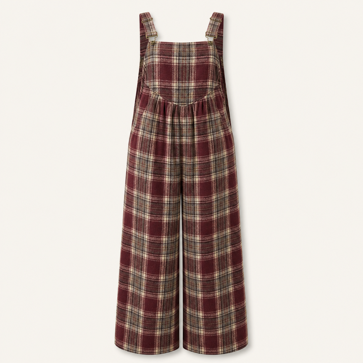 Women's Plaid Sleeveless Button-Closure Wide-Leg Overalls