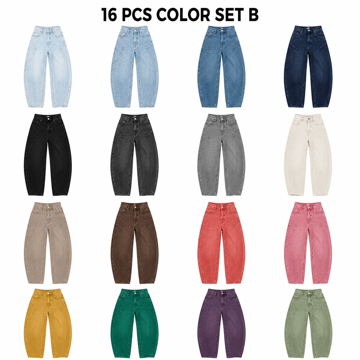 Women's High-Waisted Barrel Jeans, 8/16 PCS Color Sets