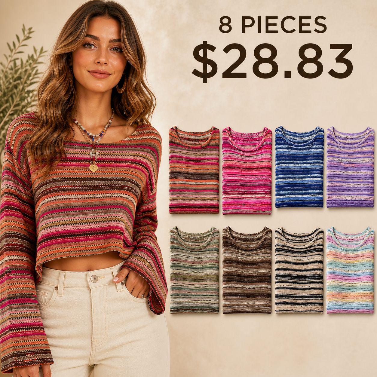 Women's Colorful Striped Textured Knit Top