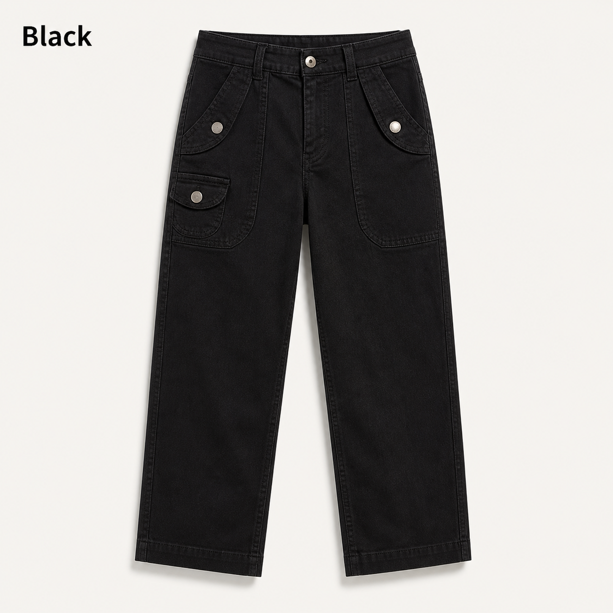 Women's Solid Button Decor Mid Waist Straight Leg Crop Pants Without Belt 8/10/12 Pack