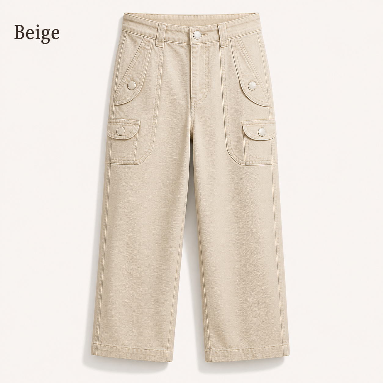 Women's Solid Button Decor Mid Waist Straight Leg Crop Pants Without Belt 8/10/12 Pack
