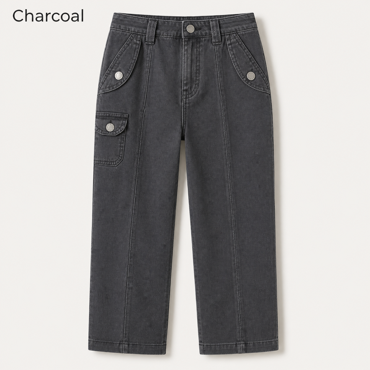Women's Solid Button Decor Mid Waist Straight Leg Crop Pants Without Belt 8/10/12 Pack