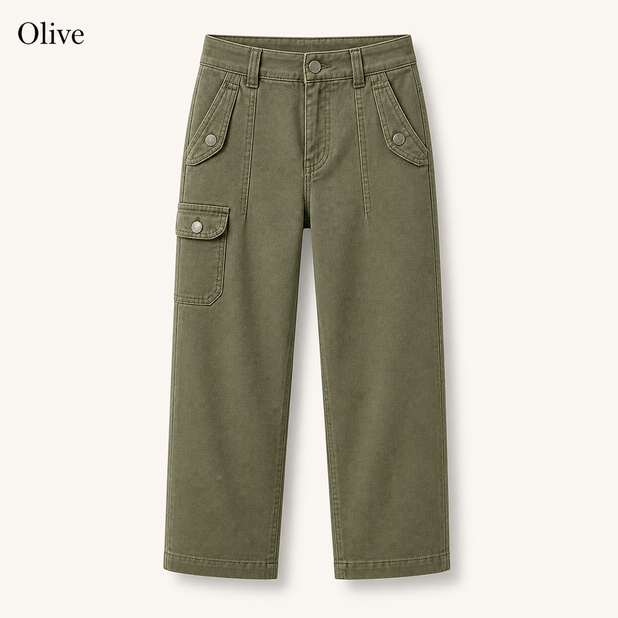 Women's Solid Button Decor Mid Waist Straight Leg Crop Pants Without Belt 8/10/12 Pack