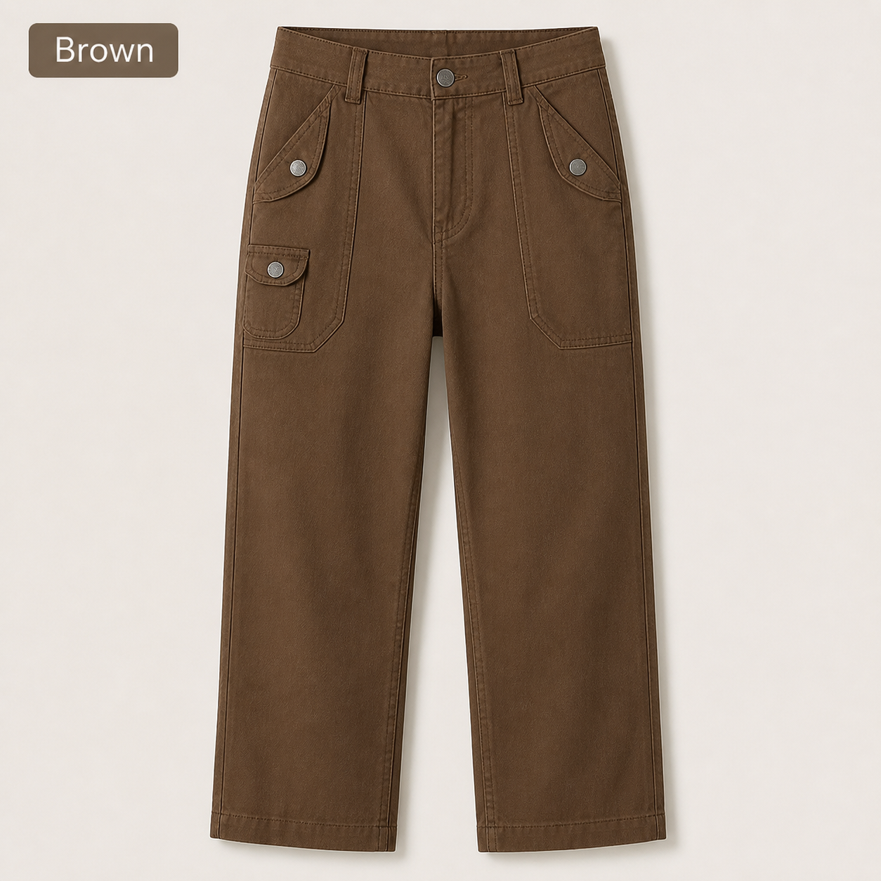 Women's Solid Button Decor Mid Waist Straight Leg Crop Pants Without Belt 8/10/12 Pack