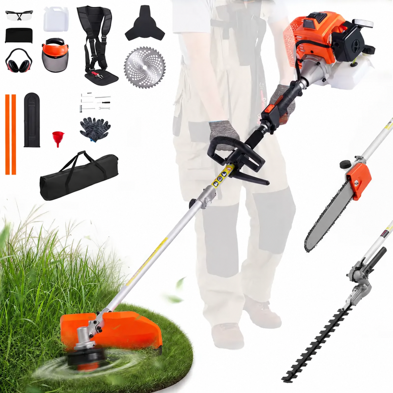 5-in-1 Gas Hedge Trimmer, Weed Eater, String Trimmer, Brush Cutter & Pole Saw
