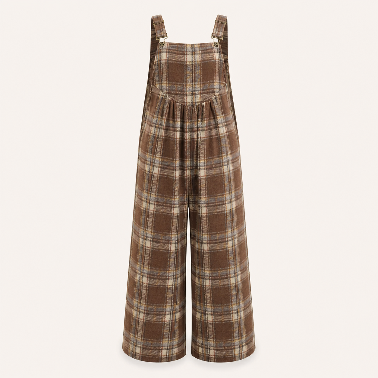 Women's Plaid Sleeveless Button-Closure Wide-Leg Overalls