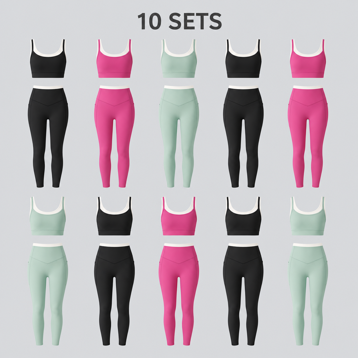 Women's Color-Block Sports Bra & High-Waisted 7/8 Pocket Leggings Set Bundle