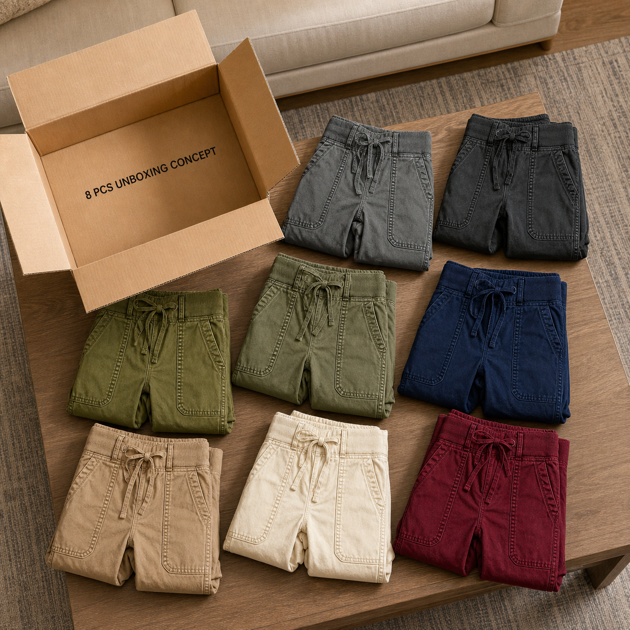 Women's 8 PCS Wide-Leg Utility Pants, Drawstring Waist, Front Patch Pockets