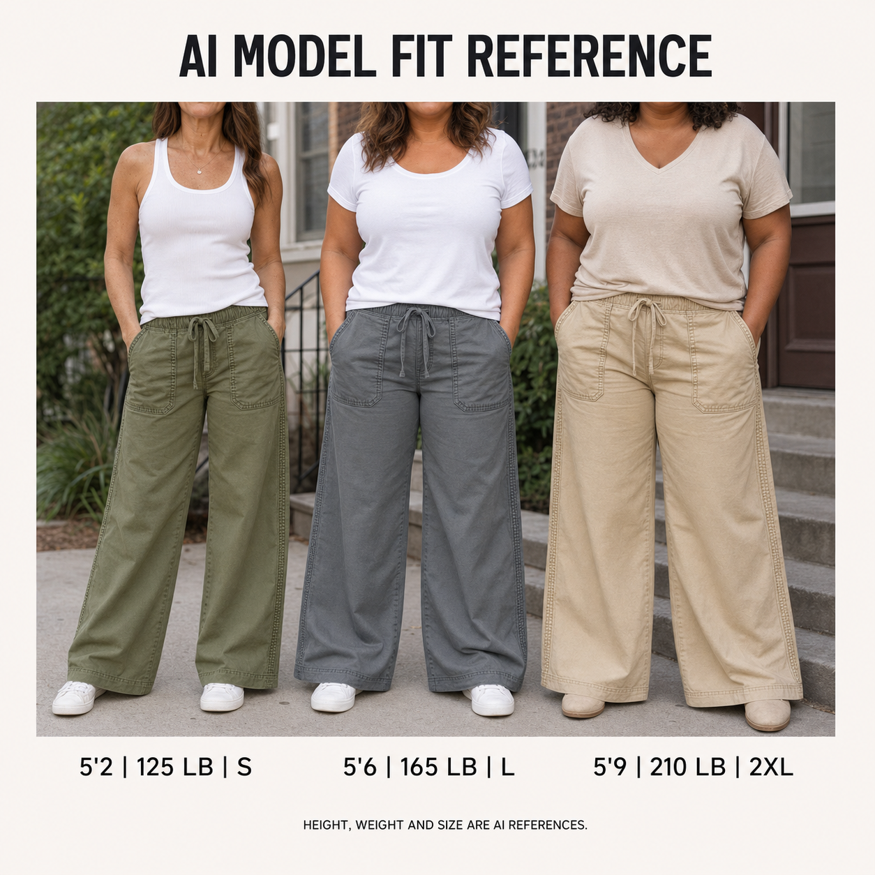 Women's 8 PCS Wide-Leg Utility Pants, Drawstring Waist, Front Patch Pockets
