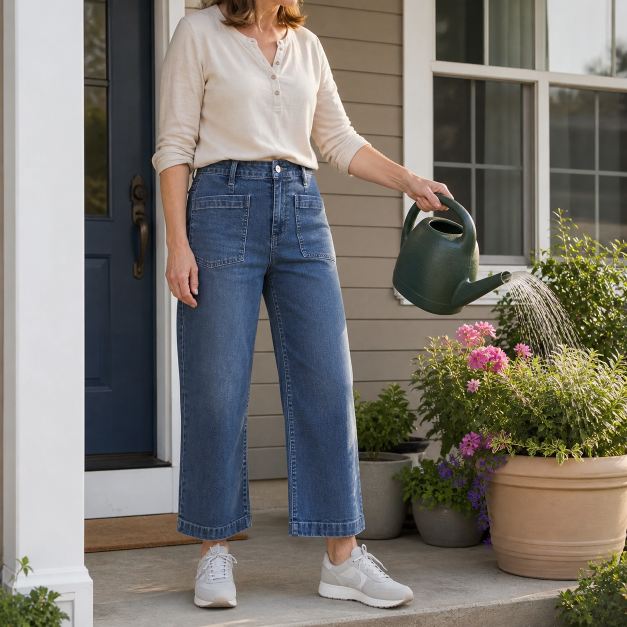 8 pieces--Short Women's High Waisted Wide Leg Patch Pocket Jeans