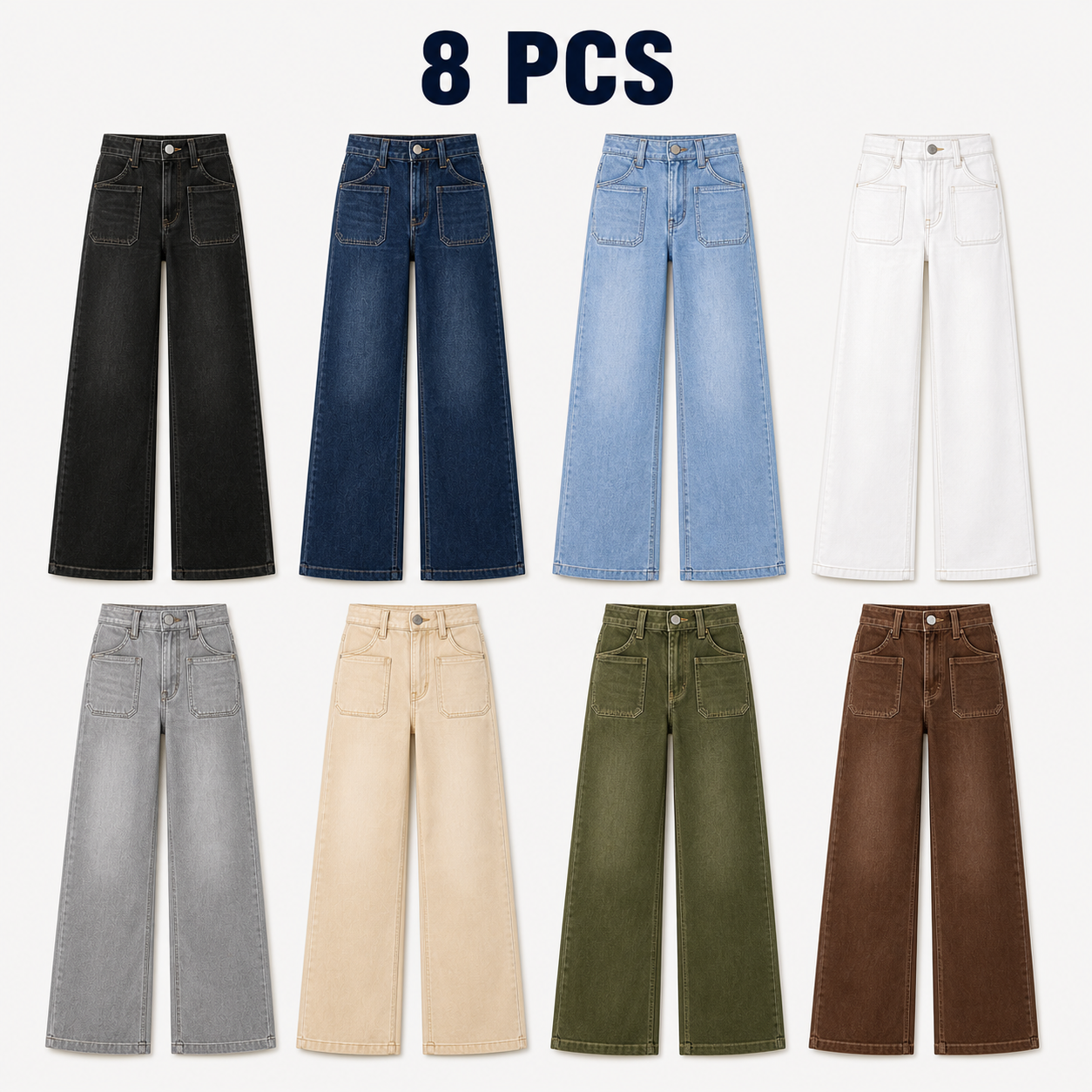 Women's High-Waist Wide-Leg Jeans, 8 PCS or 10 PCS All Colors