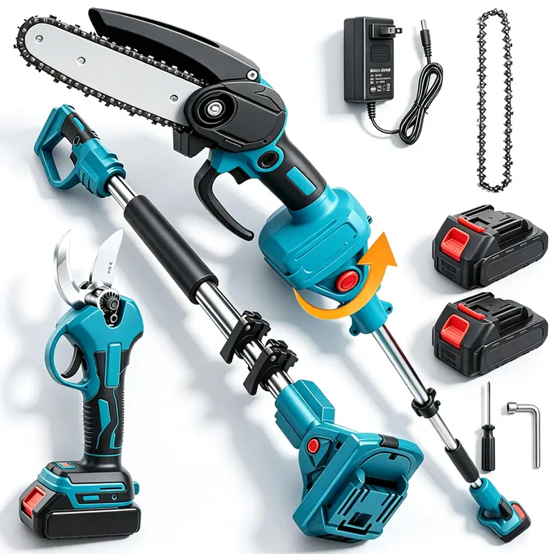Cordless Pole Saw & Mini Chainsaw Garden Tool Set with Extension Pole for Tree Trimming