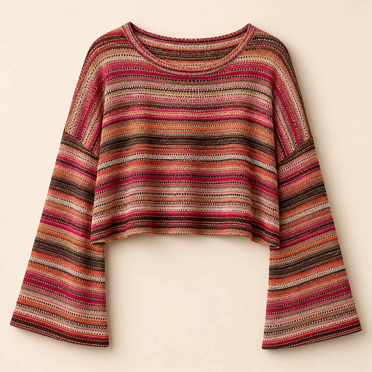 Women's Colorful Striped Textured Knit Top