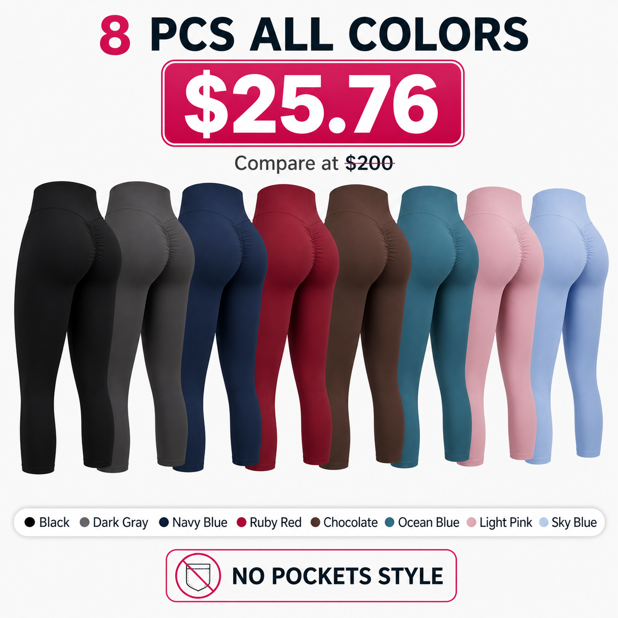 Women's High Waisted Capri Workout Leggings - No Pockets