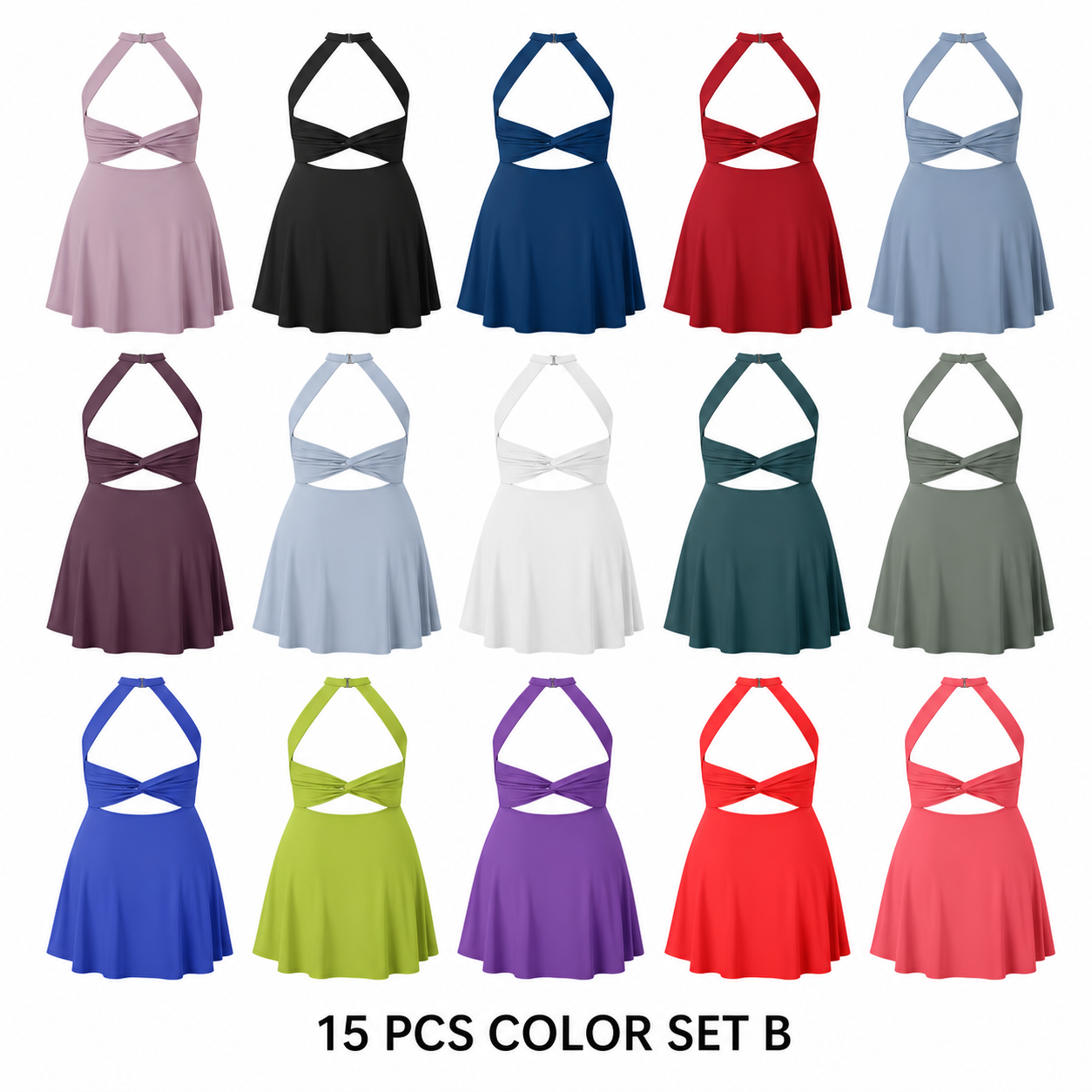 Backless Cut Out 2-in-1 Plus Size Dance Dress, 8/15 PCS Sets