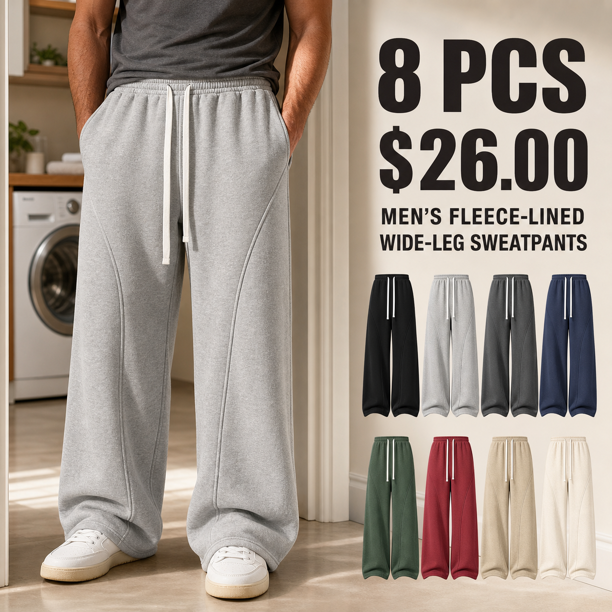 Men's Fleece-Lined Wide-Leg Sweatpants Bundle