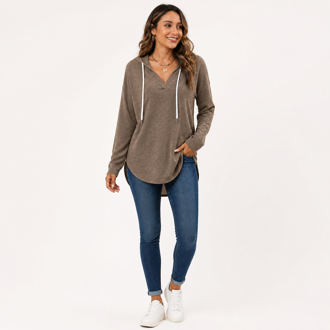 Women's Oversized V-Neck Plaid Hoodie Sweatshirt