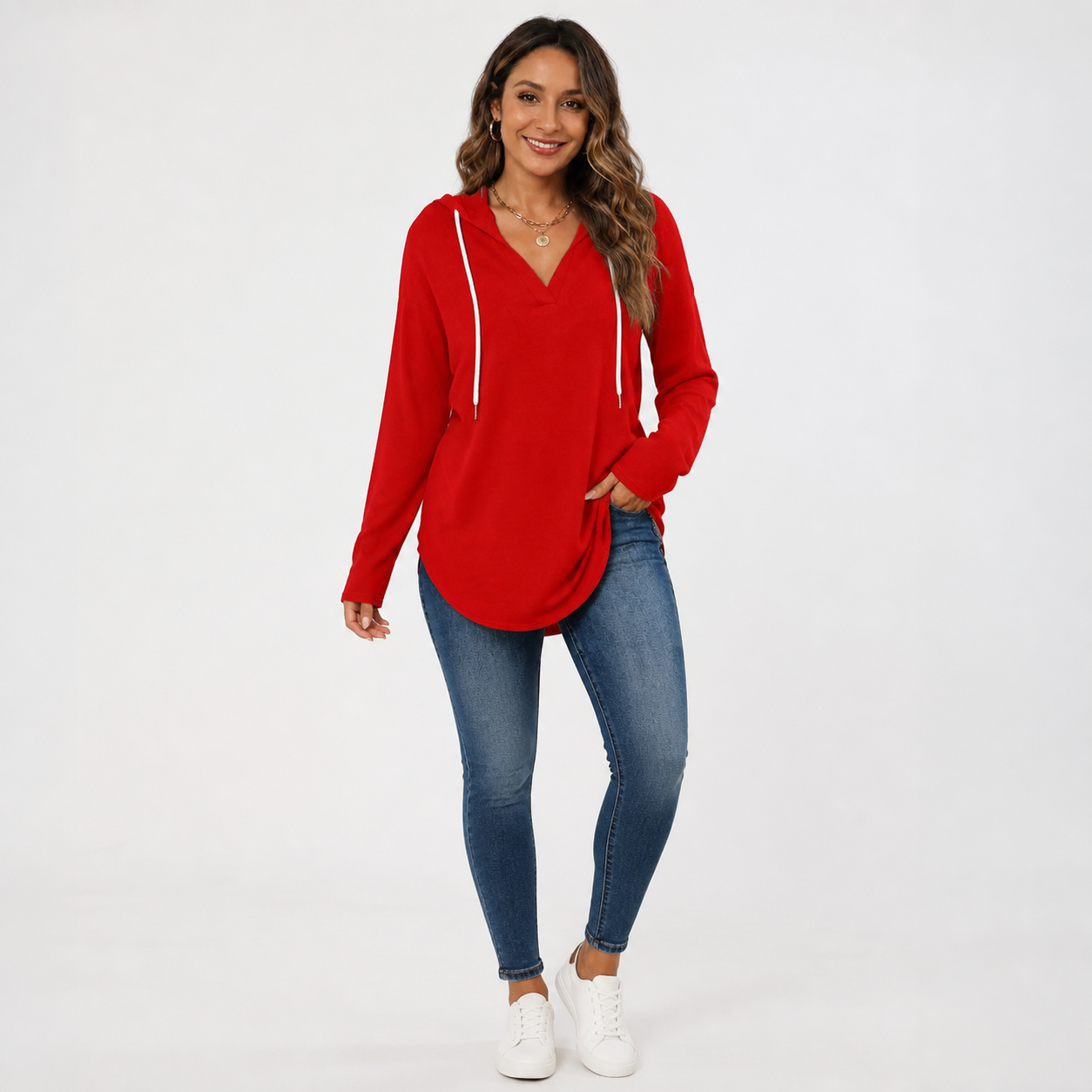 Women's Oversized V-Neck Plaid Hoodie Sweatshirt