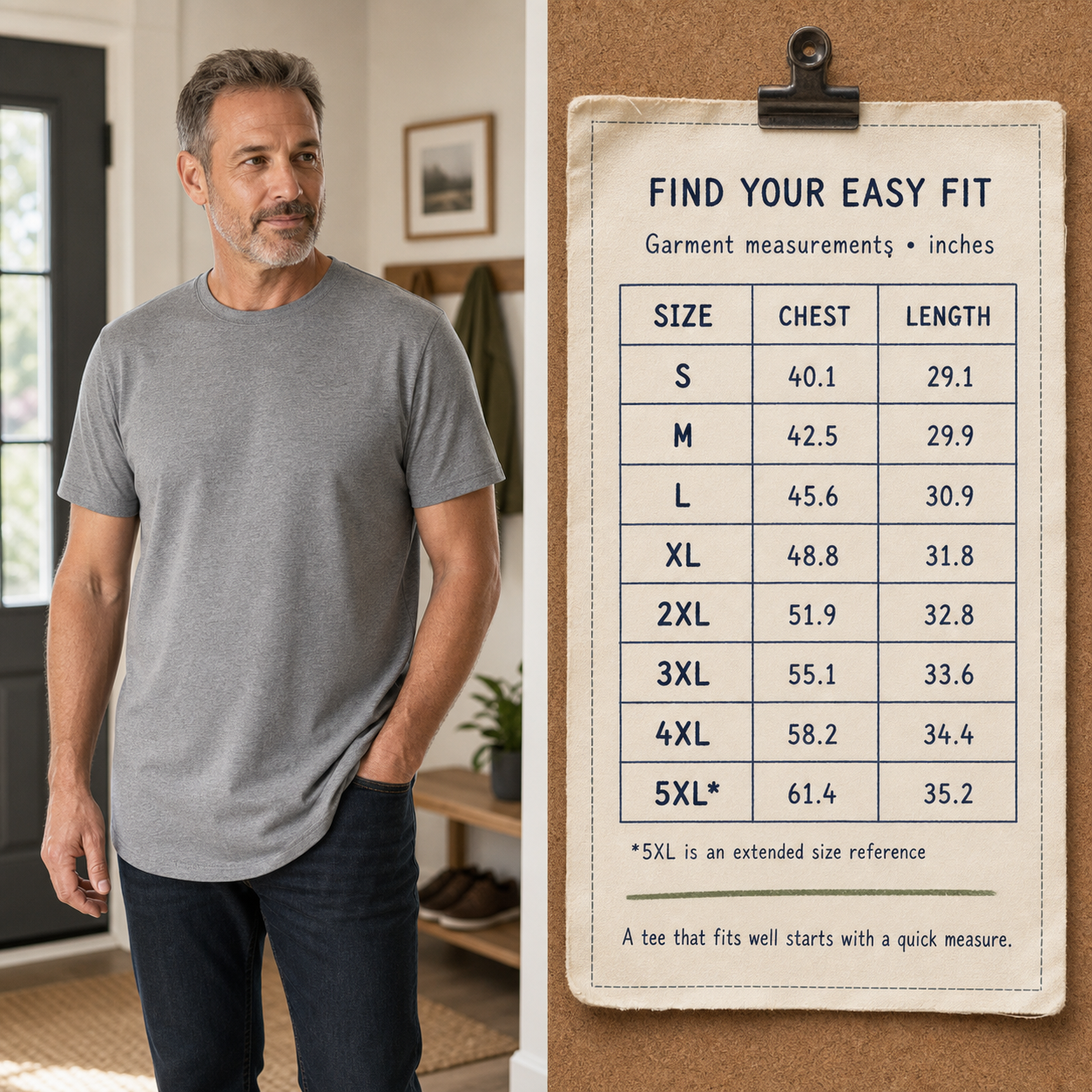 US size guide from S through 5XL