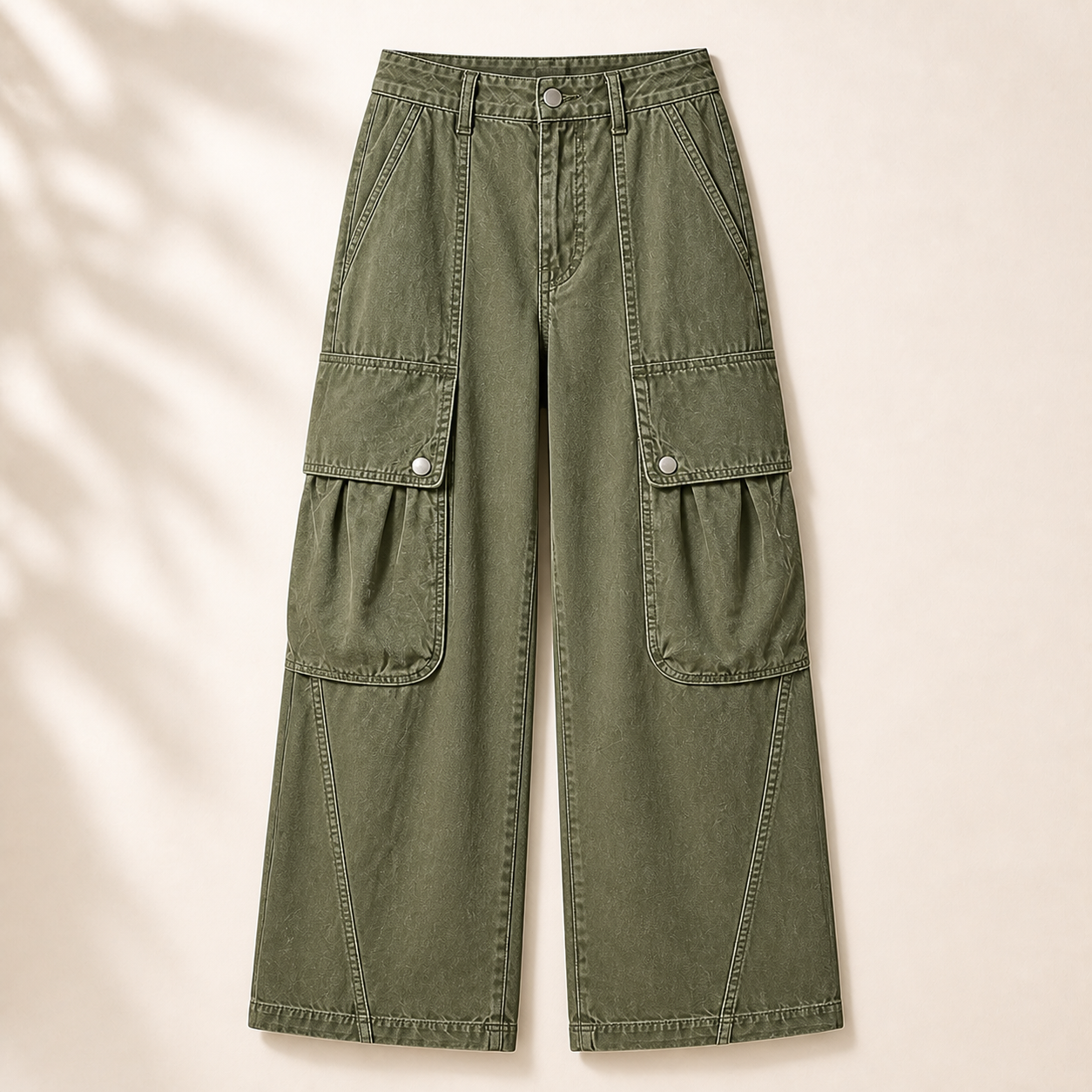 Women's Solid Flap Pocket Mid Rise Parachute Cargo Pants Without Belt 8/10/12 Pack