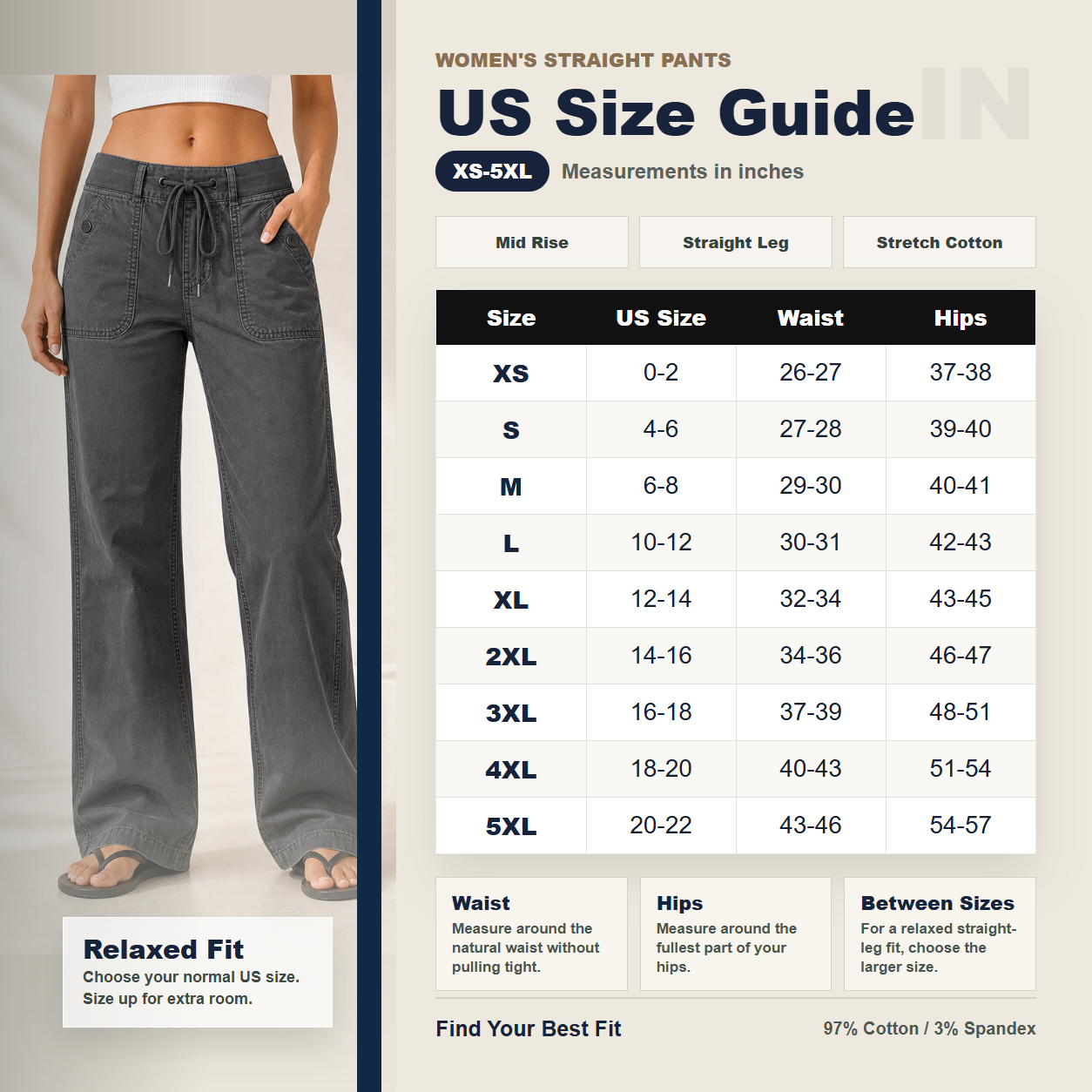 Women's High Stretch Mid Rise Straight Pants 8/10/12 Pack