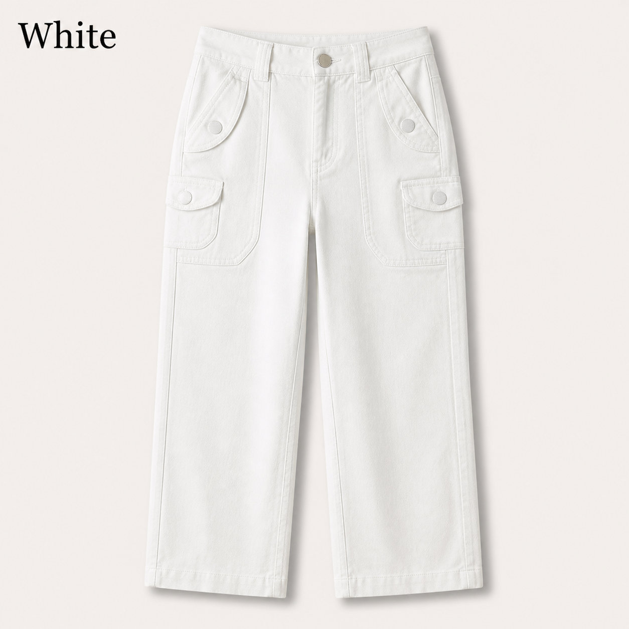 Women's Solid Button Decor Mid Waist Straight Leg Crop Pants Without Belt 8/10/12 Pack