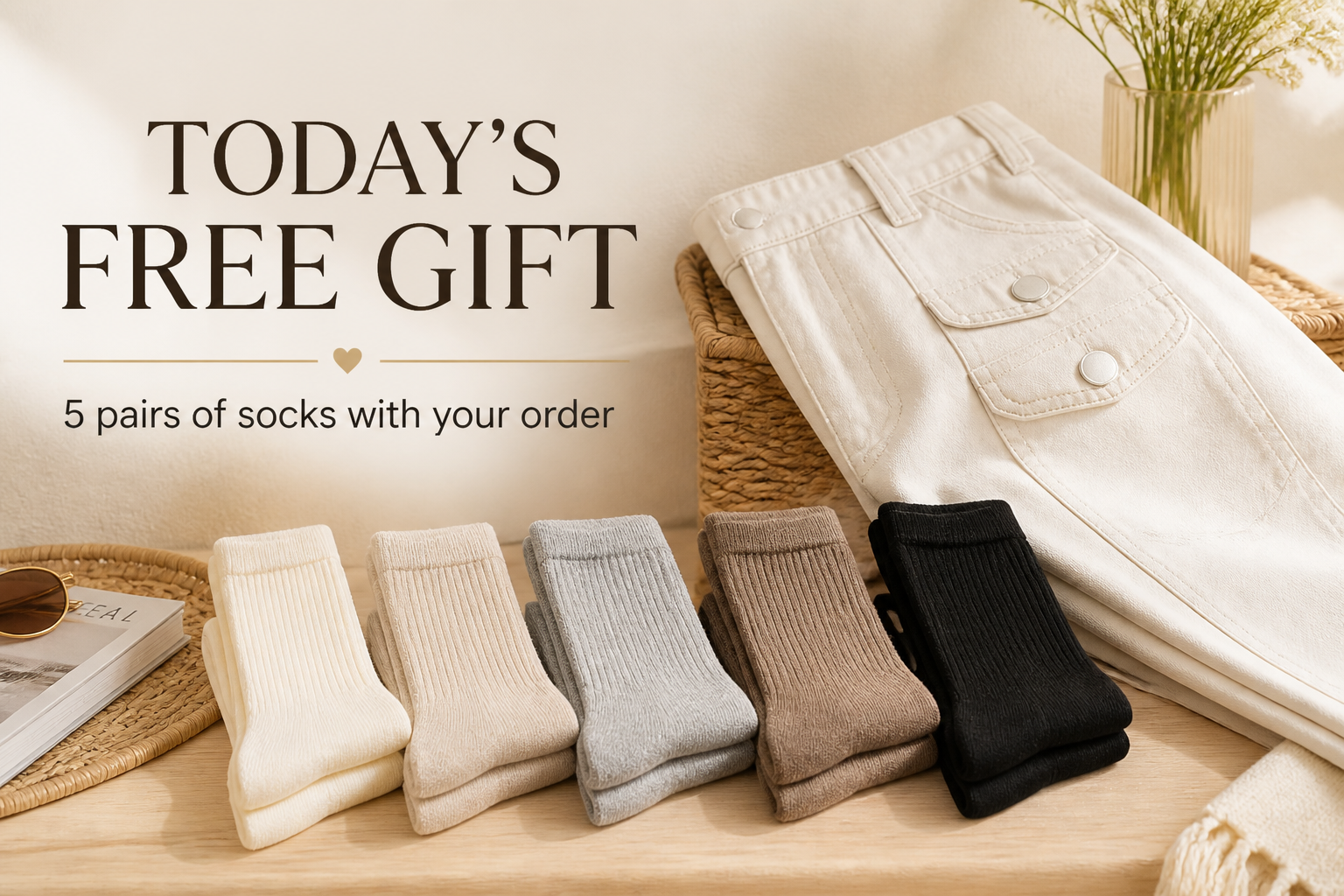 TODAY'S FREE GIFT - Five pairs of adult no-logo socks with your order