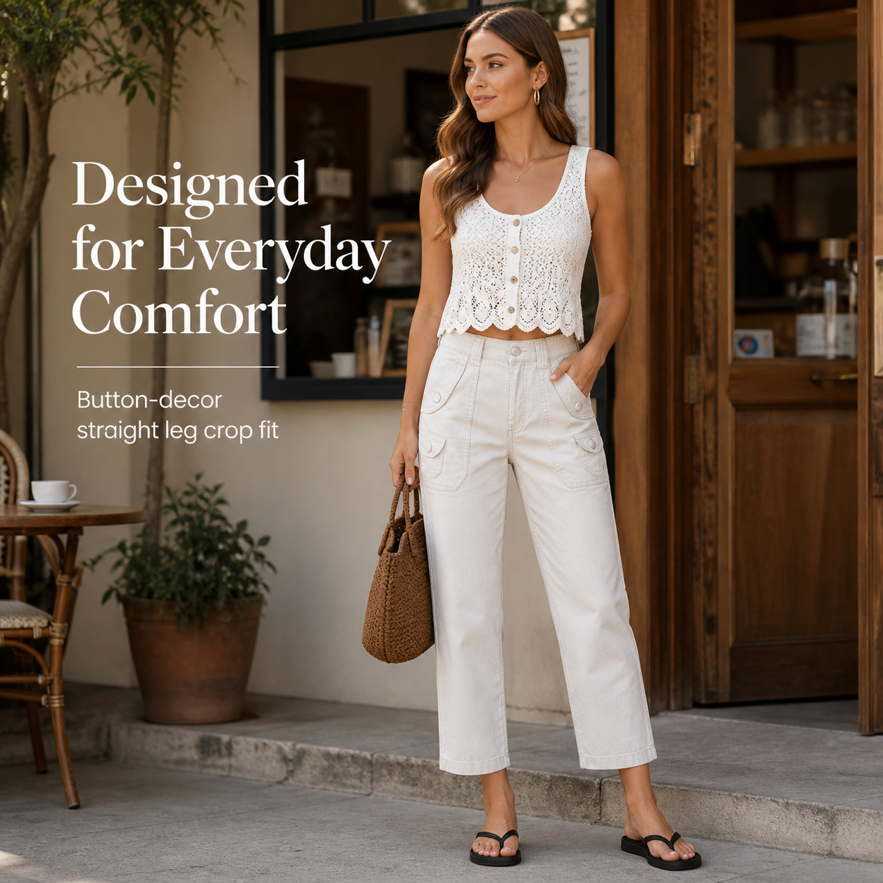 Product Overview - women mid-waist straight leg crop pants