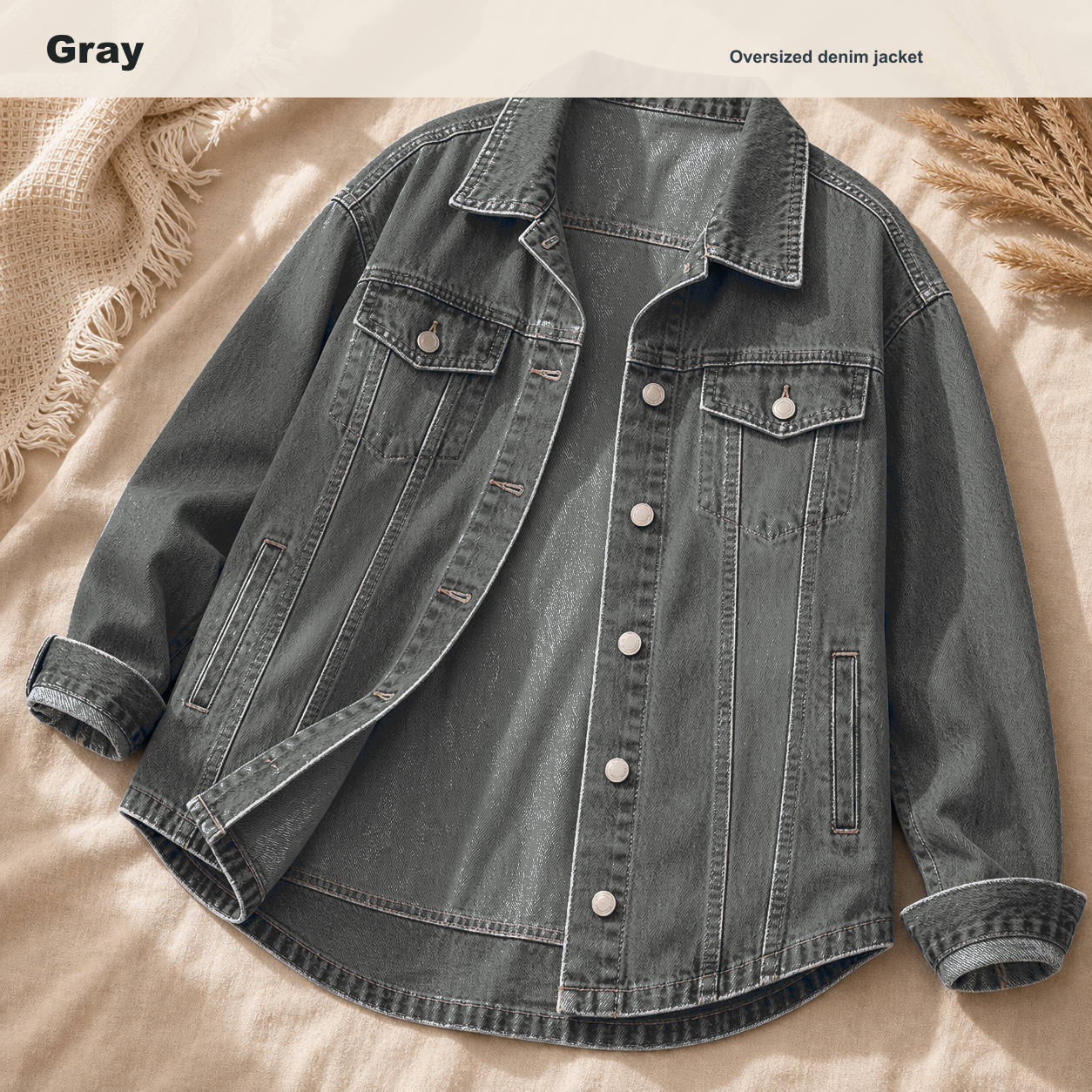 Women's Oversized Washed Denim Jacket 8/10/12 Pack